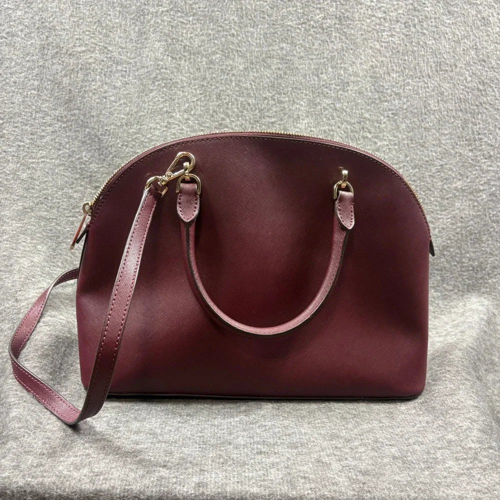 Michael Kors Burgundy Saffiano Dome Satchel Crossbody Shoulder Bag Minimalist - Picture 5 of 16
